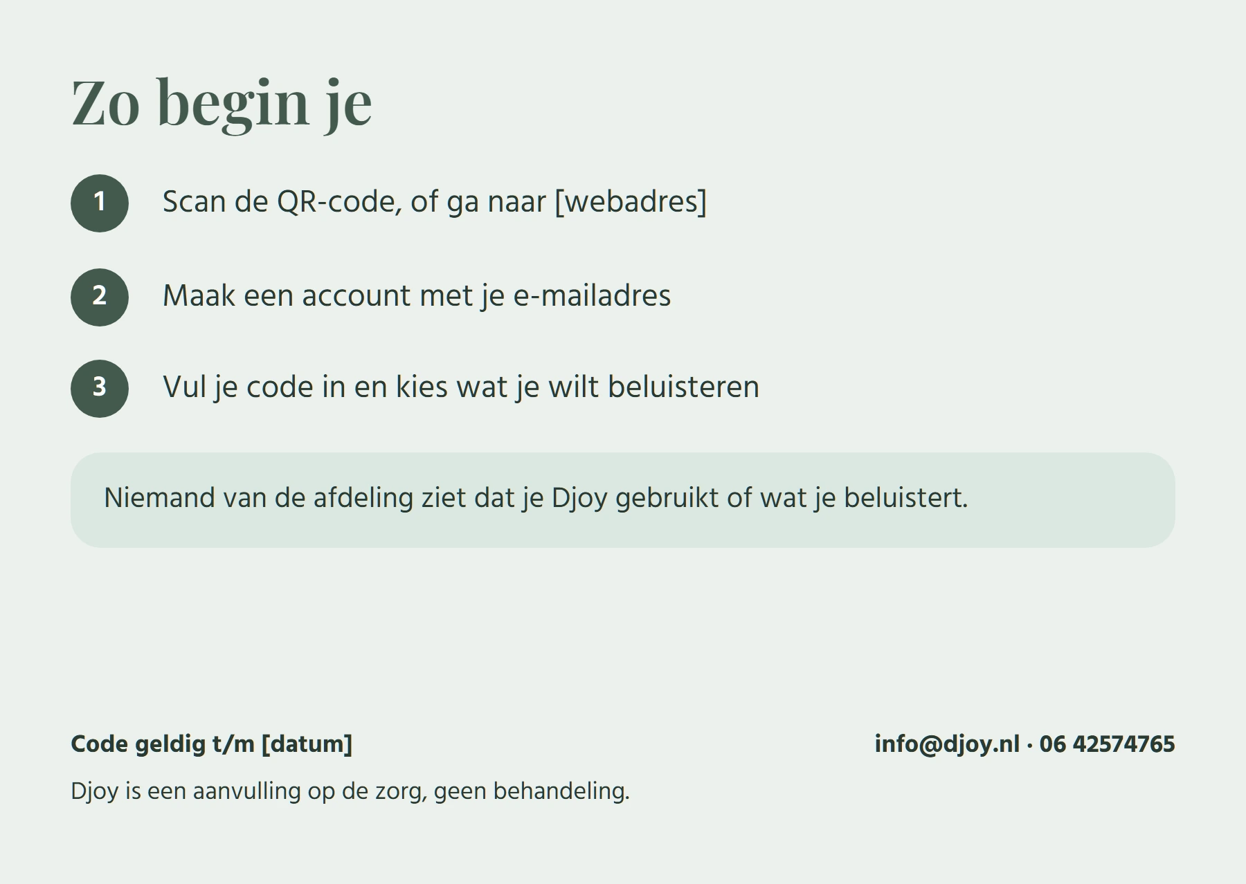Achterkant van het meeneemkaartje: Zo begin je, in drie stappen